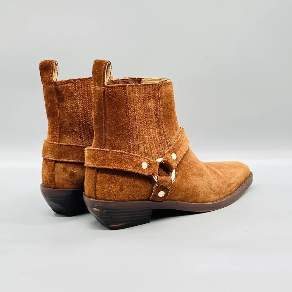 Madewell Boots Womens 7.5 Brown Suede Western Harness Ankle Low Heel Shoes
